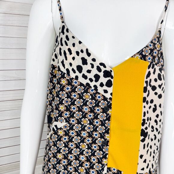 Topshop Patchwork Floral Animal Print Crepe Romper Yellow Black 6 - Picture 7 of 14